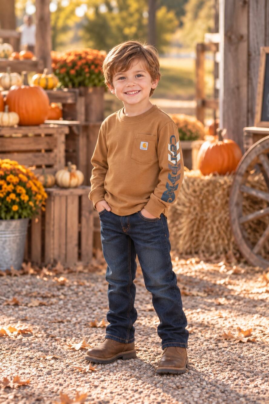 Carhartt Boys 4T Brown Long Sleeve Pocket Shirt Logo Workwear Toddler
